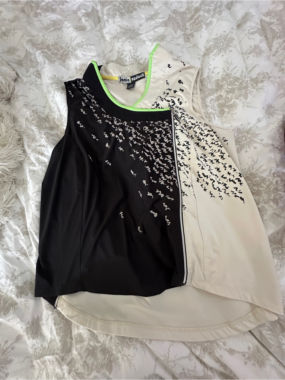 jamie sadock Black and Cream Tank with Neon Green Trim Jamie Sadock